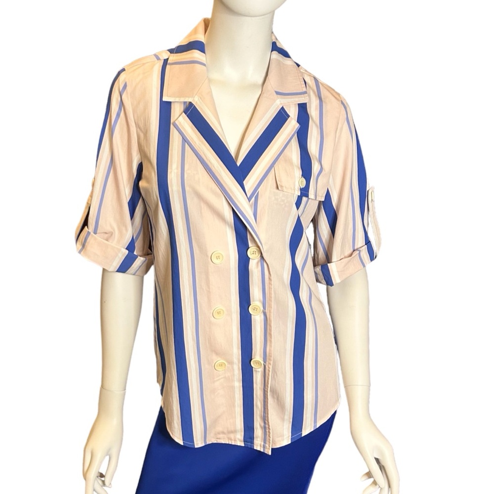 NWOT PEARL by Lela Rose Blouse Size Small Pink Blue